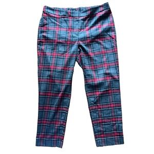 Talbots Womens Pants Red Gray Plaid Slim Ankle Stretch Wool Blend Size 16W